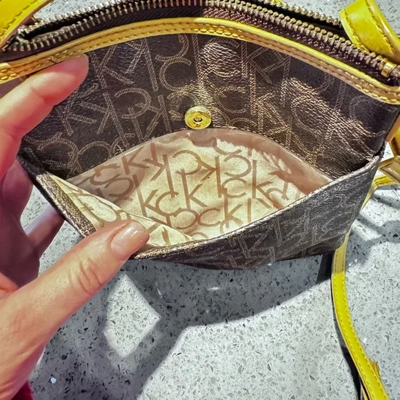Calvin Klein Brown Monogram Crossbody with Yellow Trim - Picture 8 of 8